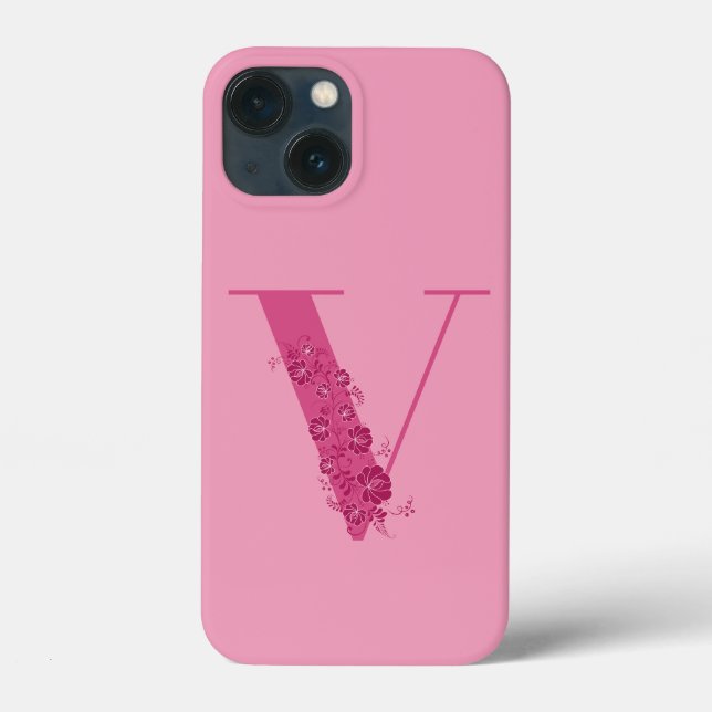 LETTRE Florale rose monogramme V coque iphone (Verso)
