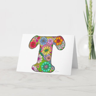 Lettre florale T Carte de voeux - Blanc à l'intéri