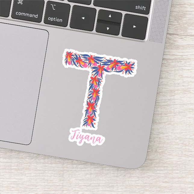 Lettre florale T stickers vinyle coupé sur mesure (Détail)