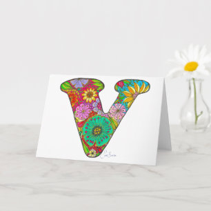 Lettre florale V Carte de voeux - Blanc à l'intéri