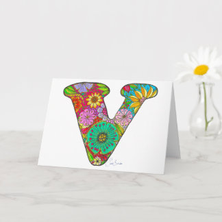 Lettre florale V Carte de voeux - Blanc à l'intéri