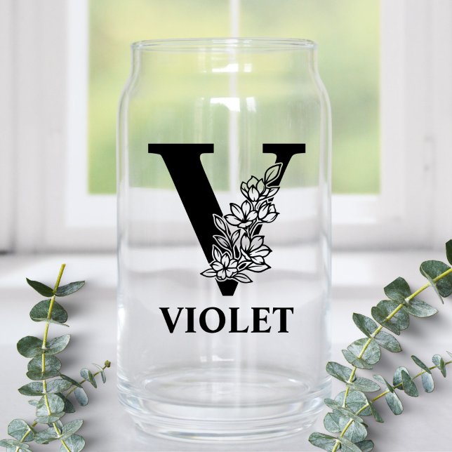 Lettre florale V Monogramme et nom personnalisé (Créateur téléchargé)