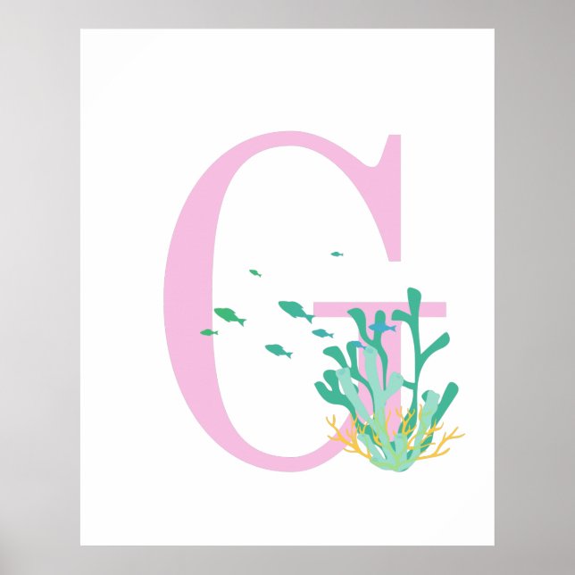 Lettre G Monogramme Rose Turquoise Corail Affiche  (Devant)