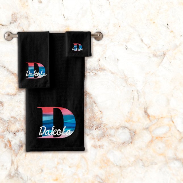 Lettre géométrique D corail rose monogramme noir b (Créateur téléchargé)