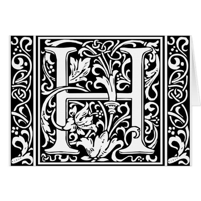 Lettre H Monogramme médiéval Art Nouveau (Devant horizontal)