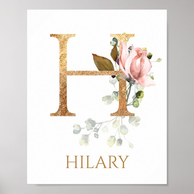 Lettre H Monogramme Rose Peach rose Poster (Devant)