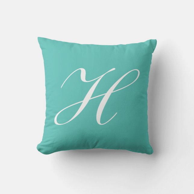 Lettre H Monogramme Turquoise Coussin (Recto)
