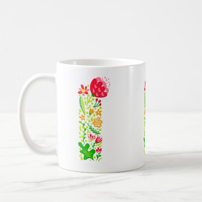 Lettre I en Fleurs Café Mug (Gauche)