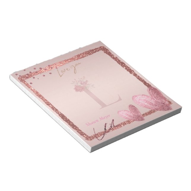 LETTRE INITIALE L Pretty Rose Bloc-notes Or (Incliné)