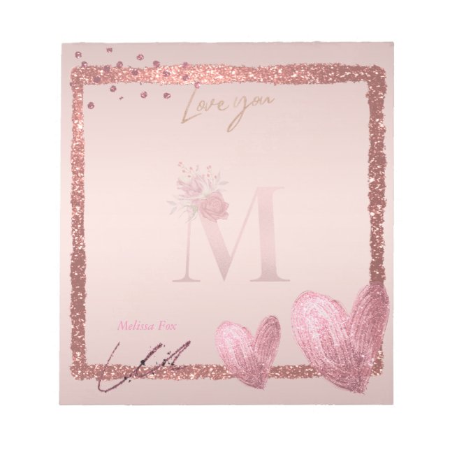 LETTRE INITIALE M Pretty Rose Bloc-notes Or (Devant)