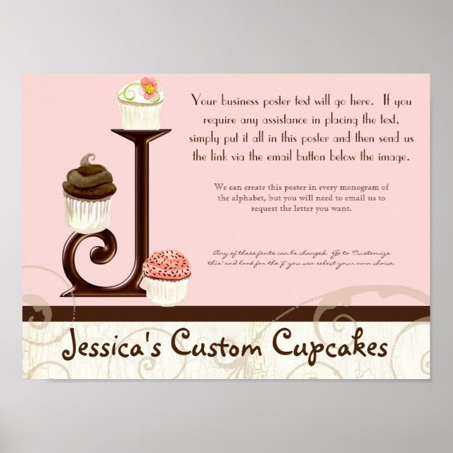 Lettre J Monogramme Dessert Boulangerie Poster d'a (Devant)