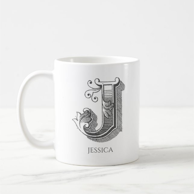 Lettre J Monogramme Nom moderne Café Mug (Gauche)