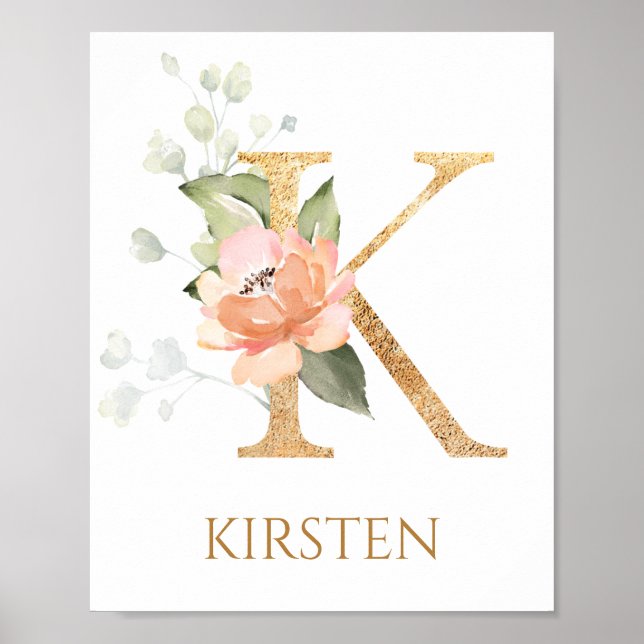 Lettre K Monogram rose rose rose pépinière Poster (Devant)