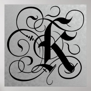 Lettre K, Monogramme gothique Poster noir