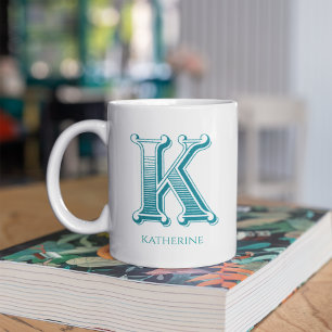 Lettre K Monogramme Turquoise Nom moderne Café Mug