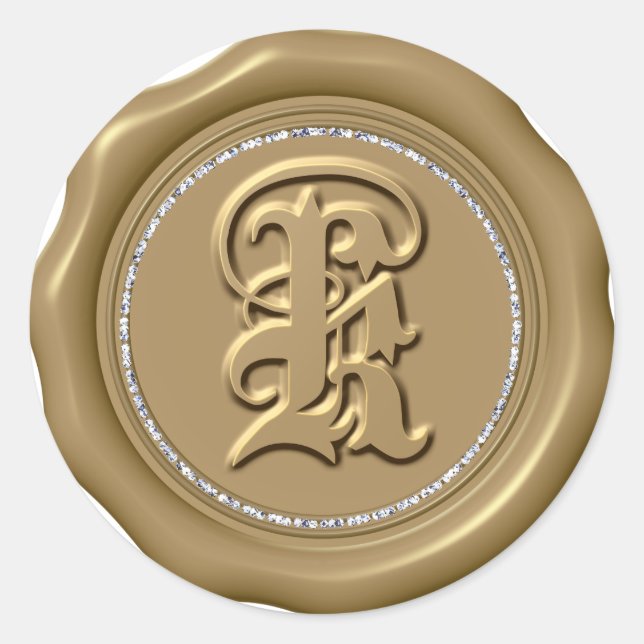 *~* Lettre K Stickers Cercle Diamant Or cire Sceau (Devant)