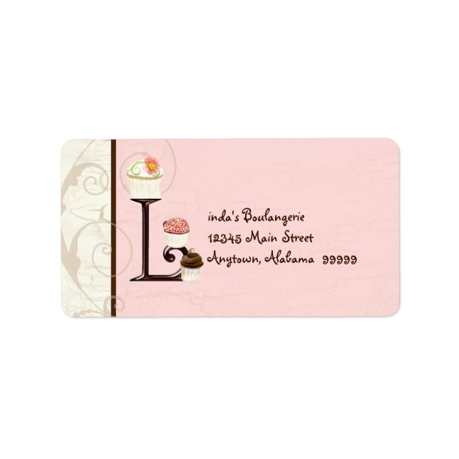 Lettre L Cupcake Adresse professionnelle Étiquette (Devant)