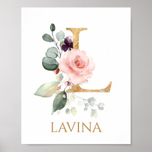 Lettre L Monogram rose rose rose pépinière Poster