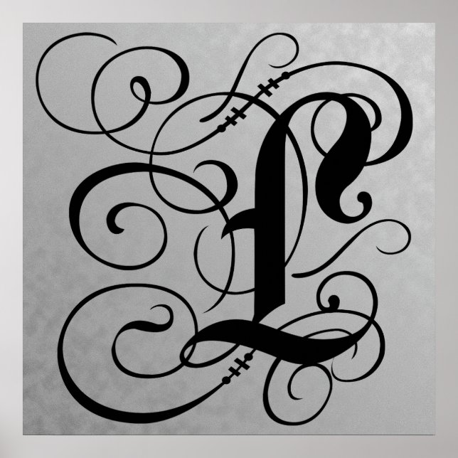 Lettre L, Monogramme gothique Poster noir (Devant)