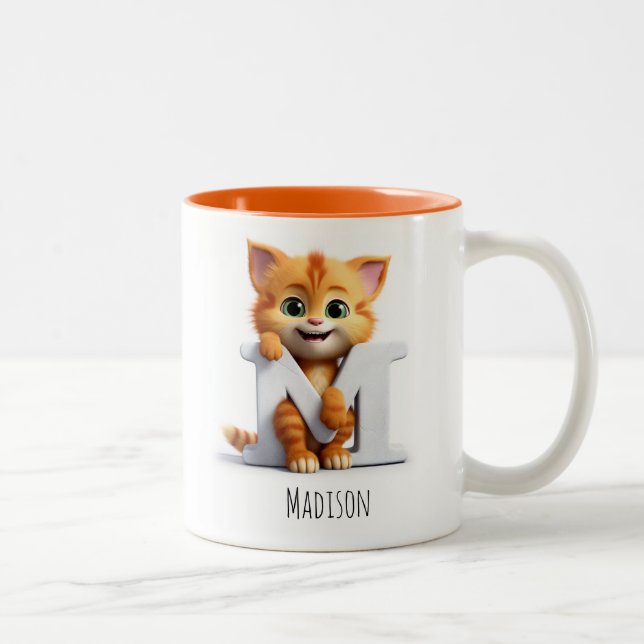 Lettre M Chat Alphabet Monogramme Café Mug (Droit)