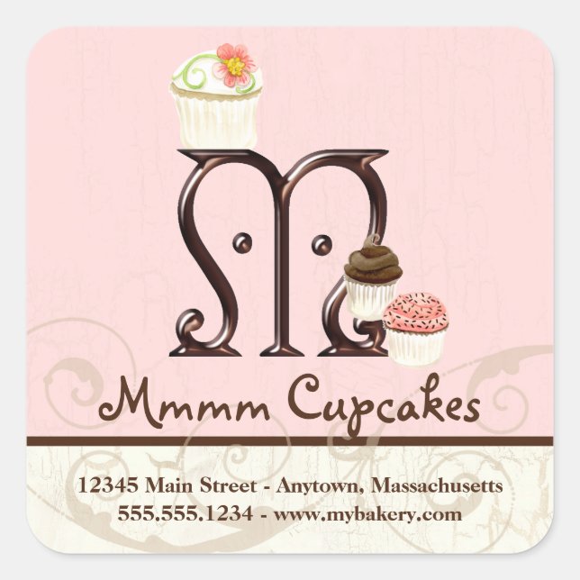 Lettre M Monogram Cupcake Logo Étiquettes d'entrep (Devant)