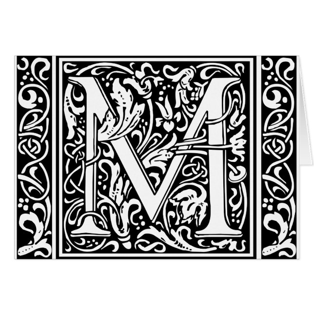 Lettre M Monogramme médiéval Art Nouveau (Devant horizontal)