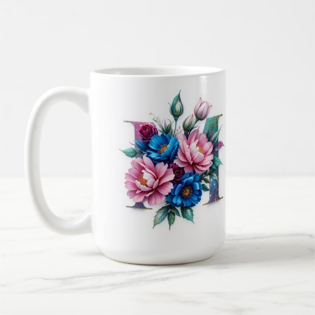 Lettre M Mug de café - Design floral pour le don (Gauche)