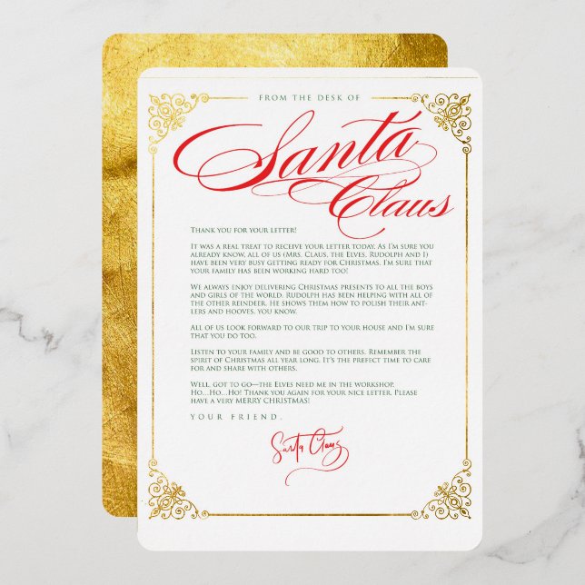 Lettre Merci Du Père Noël Foil Invitation (Recto/Verso)