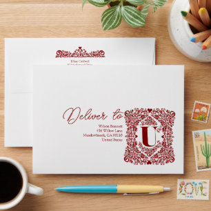 LETTRE MODERNE DAMASTE BOURGOGNE U Enveloppe