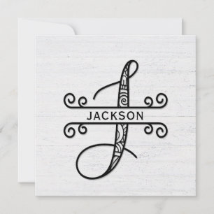 Lettre monogramme J avec carte de note de nom de f