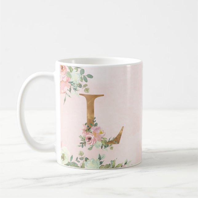 Lettre monogramme L Aquarelle Florale Café Mug (Gauche)