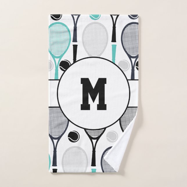 Lettre monogramme Nom du joueur Tennis personnalis (Serviette à main)