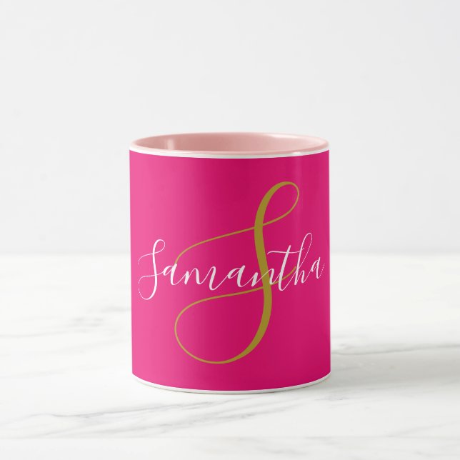 Lettre Monogramme Or & Mug Nom Blanc (Centre)