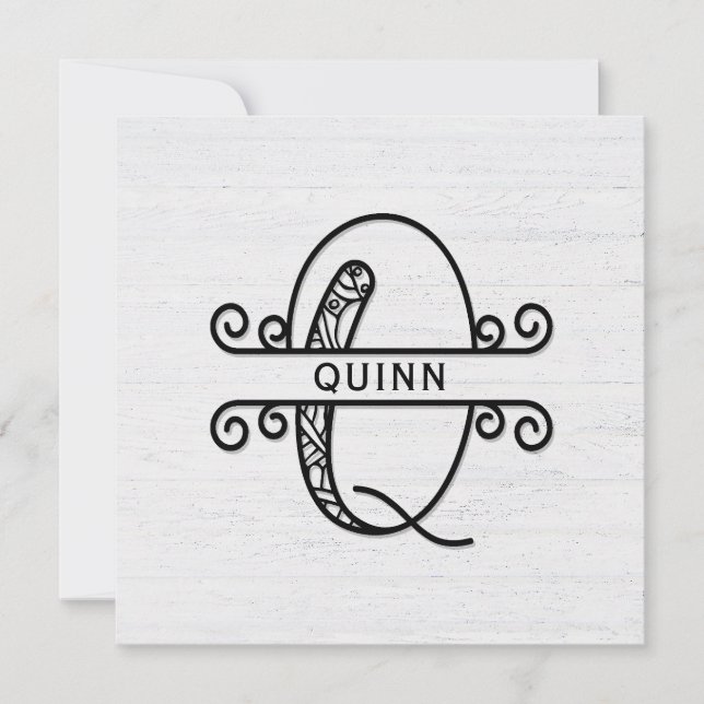 Lettre monogramme Q avec carte de note de nom de f (Devant)