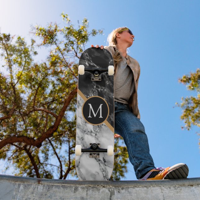 Lettre Monogramme Skateboard Cadeau Marbre noir bl (Extérieur 1)
