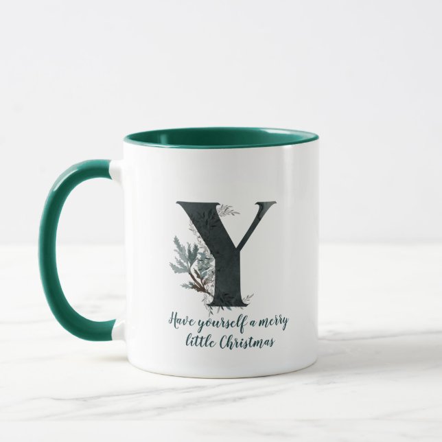 Lettre monogramme Y design et photo Christmas Mug (Gauche)