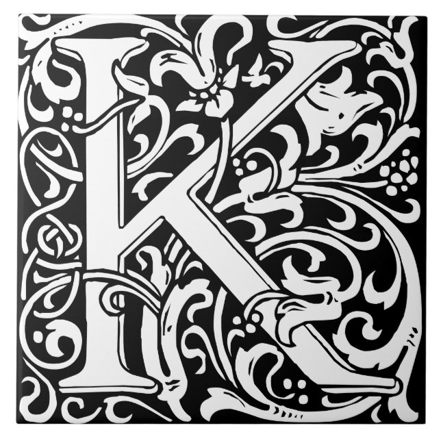 LETTRE MONOGRAPHIQUE Alphabet Floral Carreaux K (Devant)