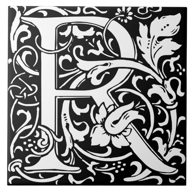 LETTRE MONOGRAPHIQUE Alphabet Floral carreaux R (Devant)