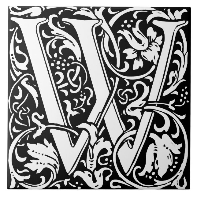 LETTRE MONOGRAPHIQUE ALPHABET Floral carreaux W (Devant)