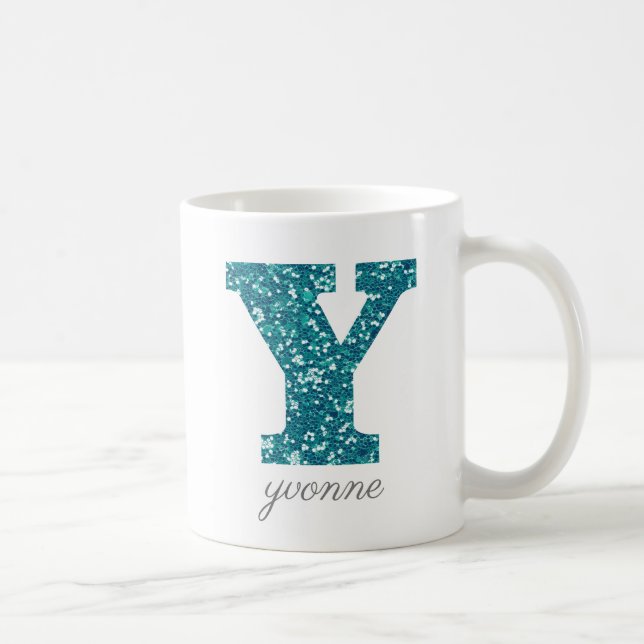LETTRE MONOGRAPHIQUE Bleue Y Glitterasse Mug (Droite)