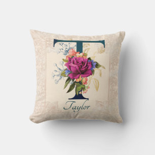 LETTRE MONOGRAPHIQUE Florale Romantique T Oreiller