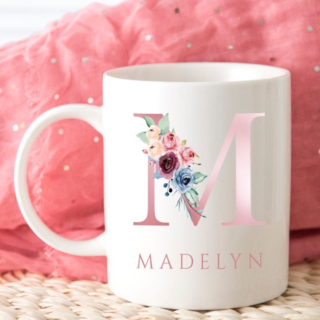 LETTRE MONOGRAPHIQUE M Aquarelle Florale Café Mug (Créateur téléchargé)