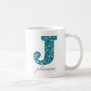 Lettre Motif Aqua Parties scintillant J nom Mug