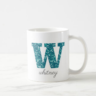 Lettre Motif Aqua Parties scintillant W nom Mug