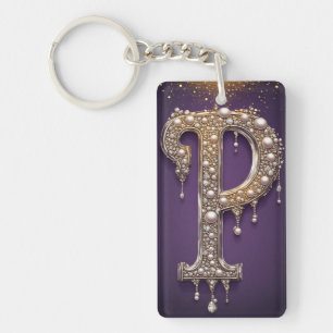 Lettre P en strass de luxe avec diamants, perles
