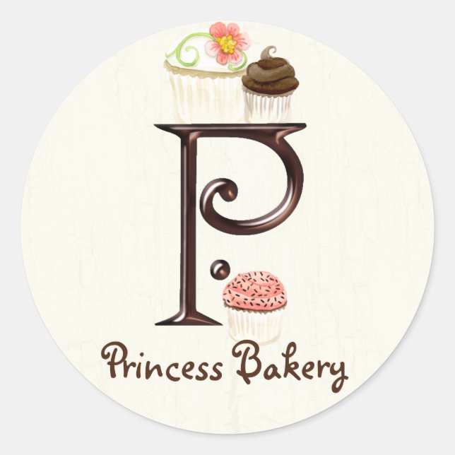 Lettre P Monogram Cupcake Logo Stickers Entreprise (Devant)