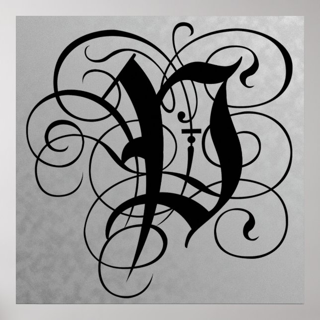 Lettre P, Monogramme gothique Poster noir (Devant)