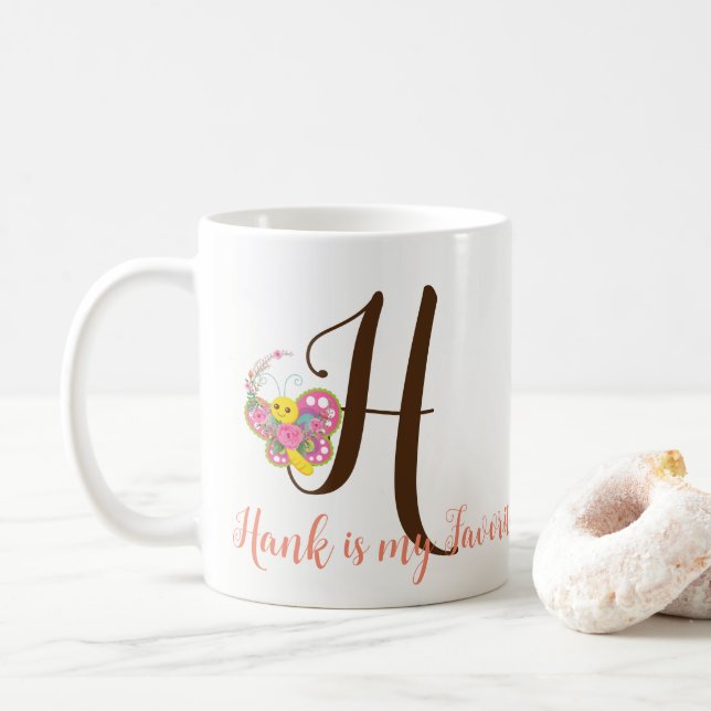 Lettre papillon H Mug florale (Avec donut)