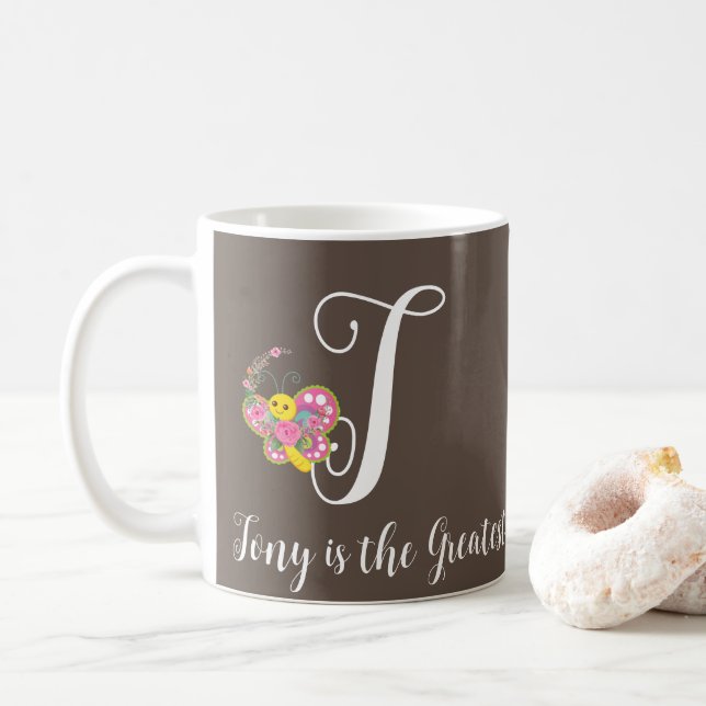 Lettre papillon T Mug florale (Avec donut)