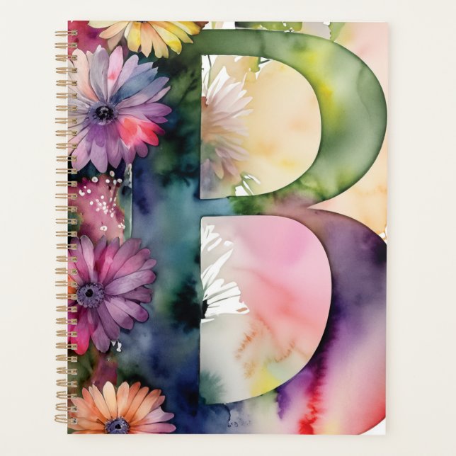 Lettre personnalisée B Carnet d'aquarelle florale (Devant)